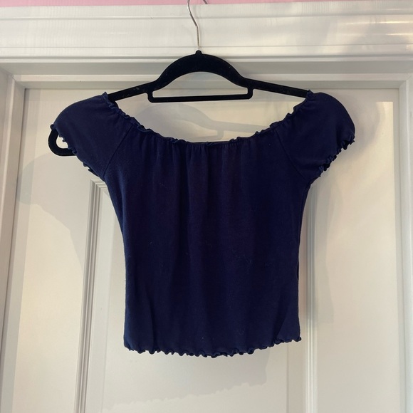 Forever 21 Navy Off The Shoulder Lettuce Trim Top - Picture 1 of 3